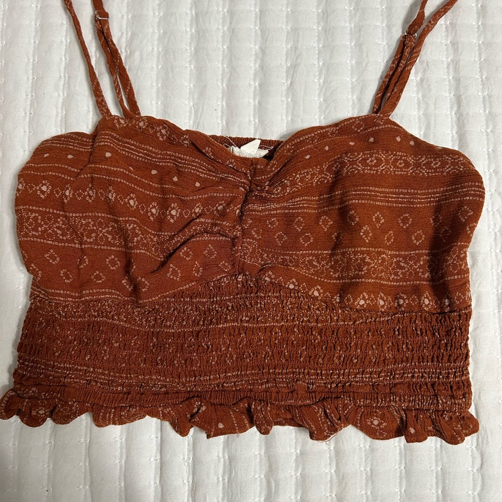 Cotton Candy Brown and Orange Smocked Crop Camisole